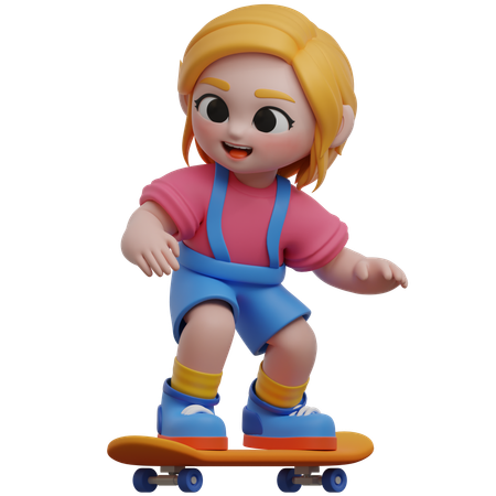 Personagem de menina andando de skate  3D Illustration