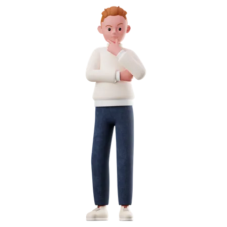 Personagem de menino com pose curiosa  3D Illustration