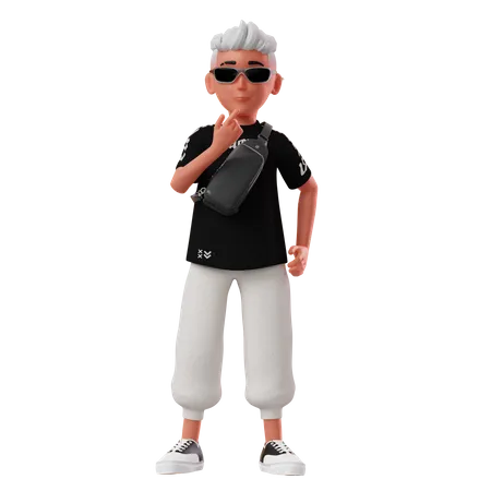 Personagem de menino com pose curiosa  3D Illustration