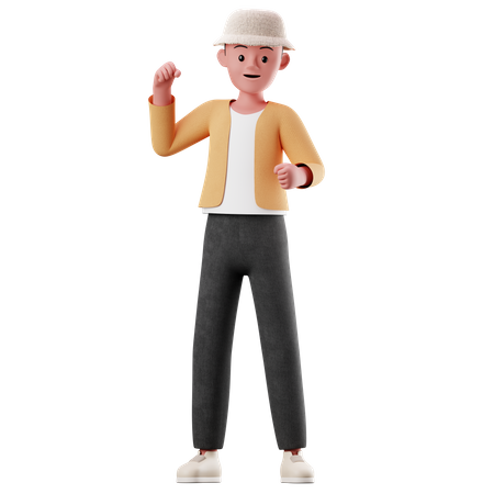 Personagem de menino com pose feliz  3D Illustration