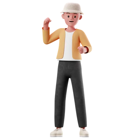 Personagem de menino com pose feliz  3D Illustration