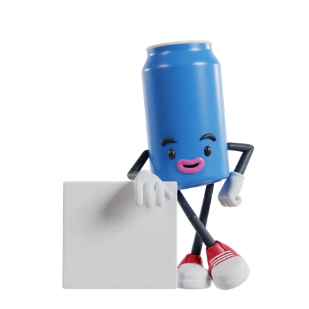 Personagem De Latas De Bebidas Encostado Na Parede De Uma Pequena Caixa Branca Ilustracao 3 D De Latas De Refrigerantes 3D Illustration