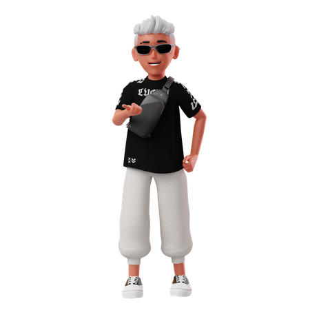 Personagem masculino apontando para algo  3D Illustration