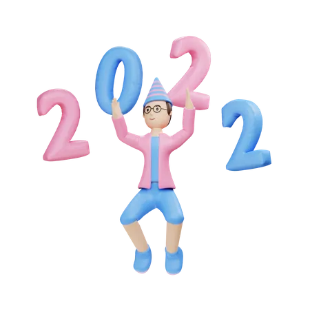 Personagem masculino com balões de 2022  3D Illustration