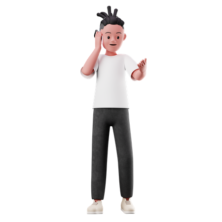 Personagem masculino com pose de chamada  3D Illustration