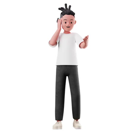 Personagem masculino com pose de chamada  3D Illustration