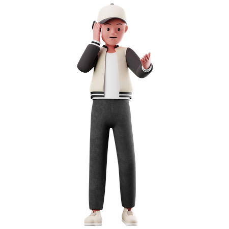 Personagem masculino com pose de chamada  3D Illustration