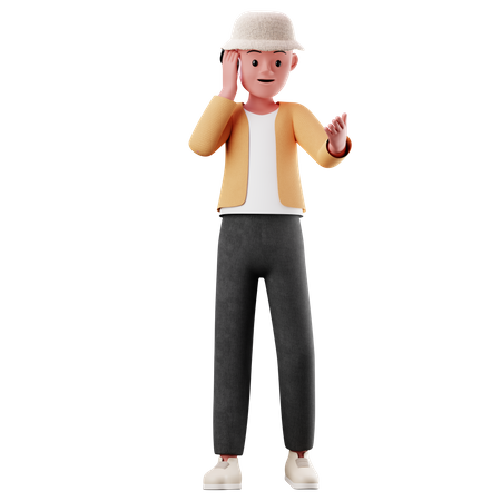 Personagem masculino com pose de chamada  3D Illustration