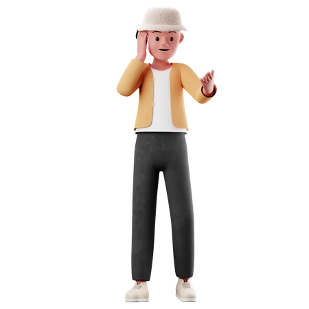 Personagem masculino com pose de chamada  3D Illustration