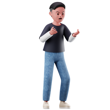 Personagem masculino com pose de raiva  3D Illustration