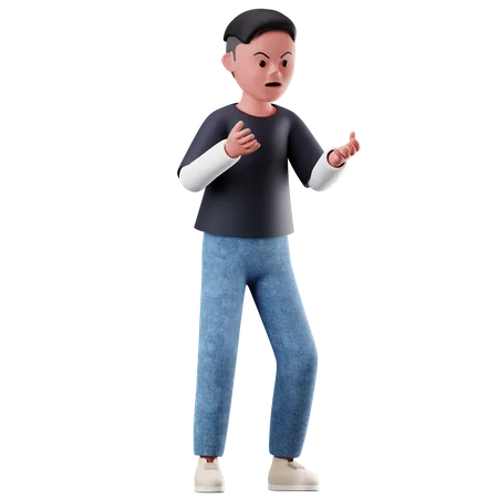 Personagem masculino com pose de raiva  3D Illustration