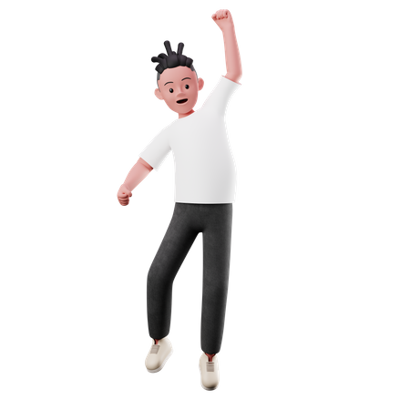 Personagem masculino com pose de salto feliz  3D Illustration