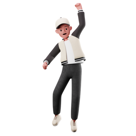 Personagem masculino com pose de salto feliz  3D Illustration