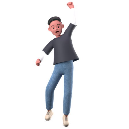 Personagem masculino com pose de salto feliz  3D Illustration