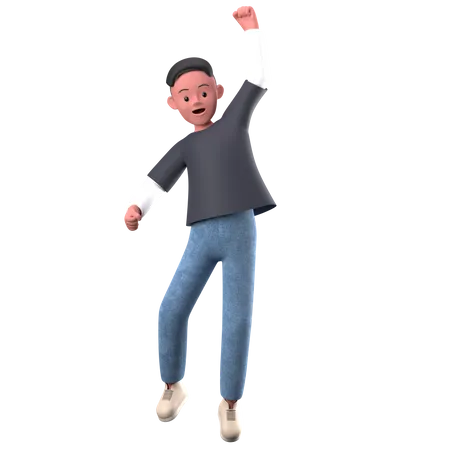 Personagem masculino com pose de salto feliz  3D Illustration