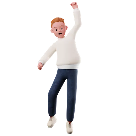 Personagem masculino com pose de salto feliz  3D Illustration
