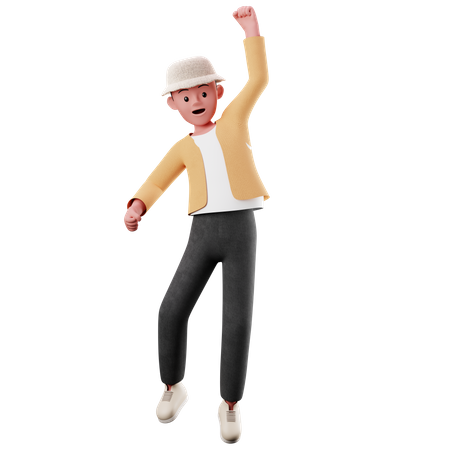 Personagem masculino com pose de salto feliz  3D Illustration