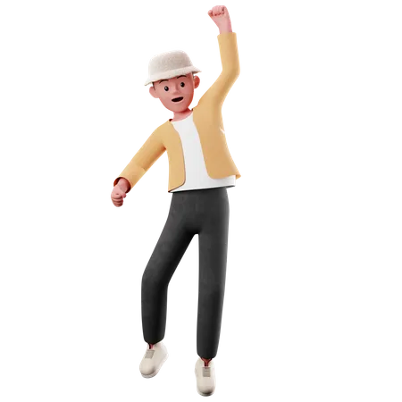 Personagem masculino com pose de salto feliz  3D Illustration