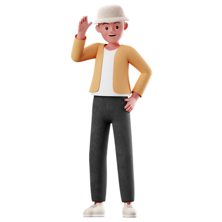 Personagem masculino com pose de saudação  3D Illustration