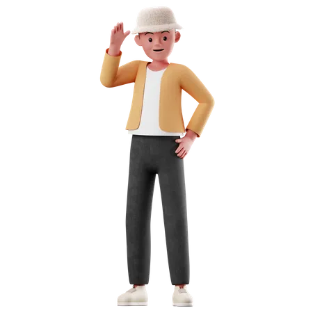 Personagem masculino com pose de saudação  3D Illustration