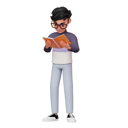 Personagem masculino lendo um livro  3D Illustration