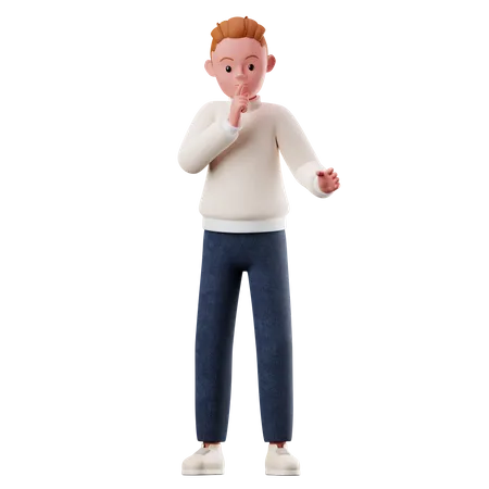 Personagem masculino pedindo para fazer pose tranquila  3D Illustration