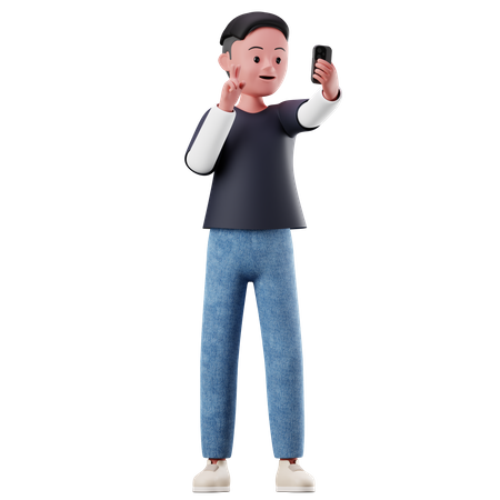 Personagem masculino tirando uma selfie  3D Illustration