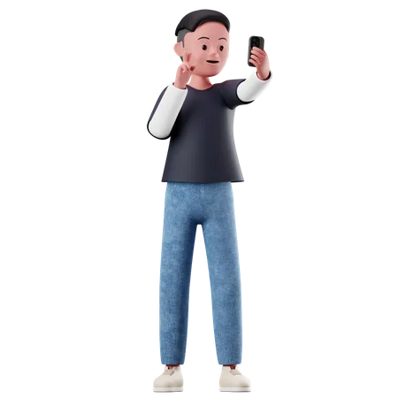 Personagem masculino tirando uma selfie  3D Illustration