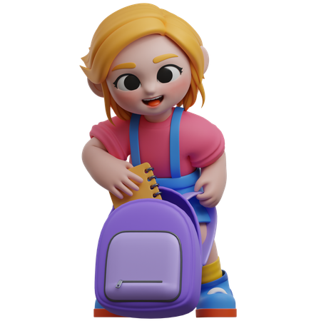 Personagem de menina com mochila escolar  3D Illustration