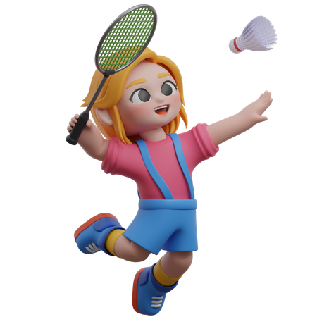 Personagem feminina jogando badminton  3D Illustration