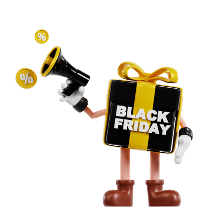 Personagem de presente de sexta feira negra fazendo promoção  3D Illustration