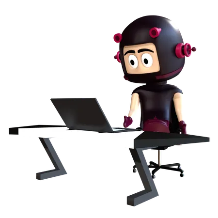 Personagem trabalhando no laptop  3D Illustration