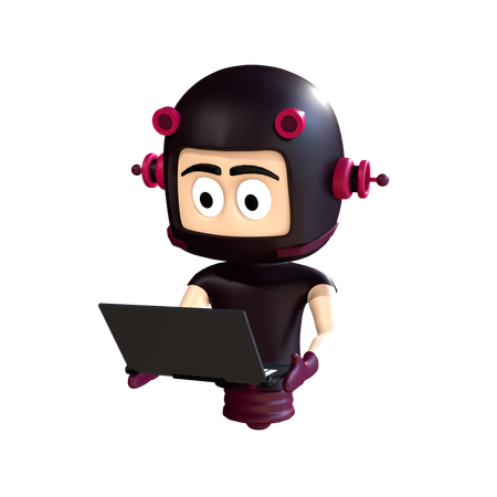 Personagem trabalhando no laptop  3D Illustration