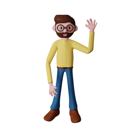 Personaje agitando la mano  3D Illustration