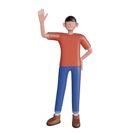 Personaje agitando la mano  3D Illustration