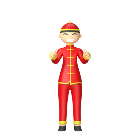 Carácter chino vistiendo ropas tradicionales.  3D Illustration