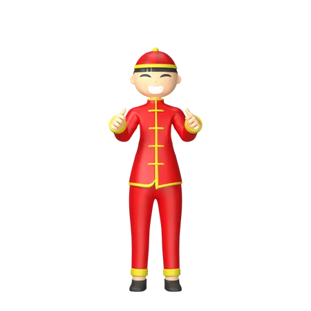 Carácter chino vistiendo ropas tradicionales.  3D Illustration