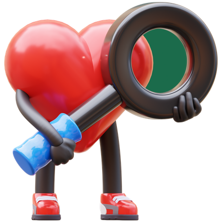 Carácter de corazón con lupa  3D Icon