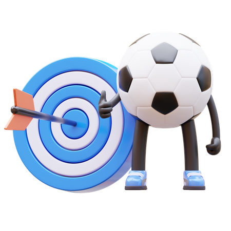 Personaje de balón de fútbol con objetivo  3D Illustration