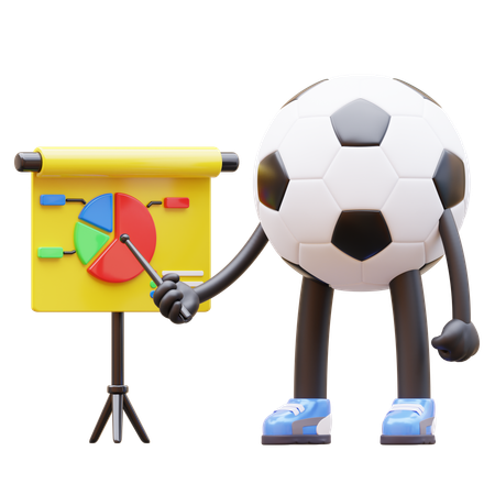 Personaje de balón de fútbol haciendo presentación  3D Illustration