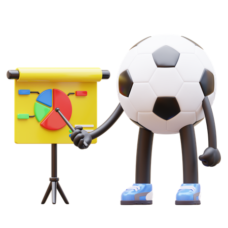 Personaje de balón de fútbol haciendo presentación  3D Icon