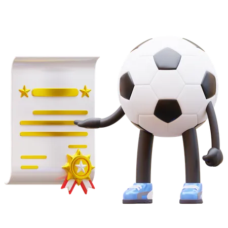 Personaje de balón de fútbol Obtener certificado  3D Illustration