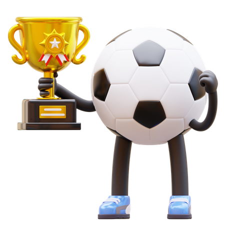 Personaje de balón de fútbol con trofeo  3D Illustration