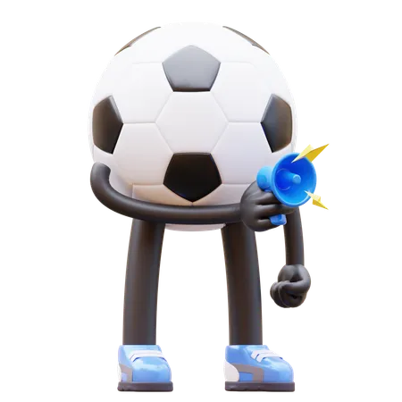 Personaje de balón de fútbol con megáfono para marketing  3D Illustration