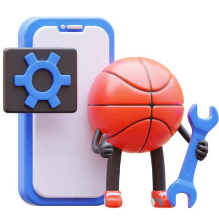 Personaje de baloncesto con configuración móvil.  3D Illustration