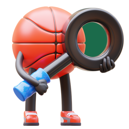 Personaje de baloncesto con lupa  3D Illustration
