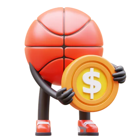 Personaje de baloncesto con moneda  3D Illustration