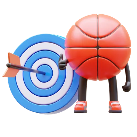 Personaje de baloncesto con objetivo  3D Illustration