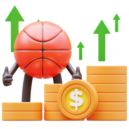 Personaje de baloncesto que muestra el gráfico de dinero levantándose  3D Icon