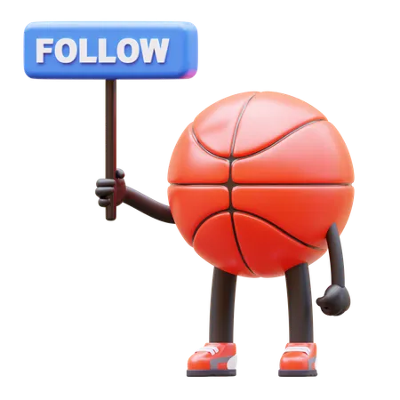 Personaje de baloncesto con cartel de seguimiento  3D Illustration